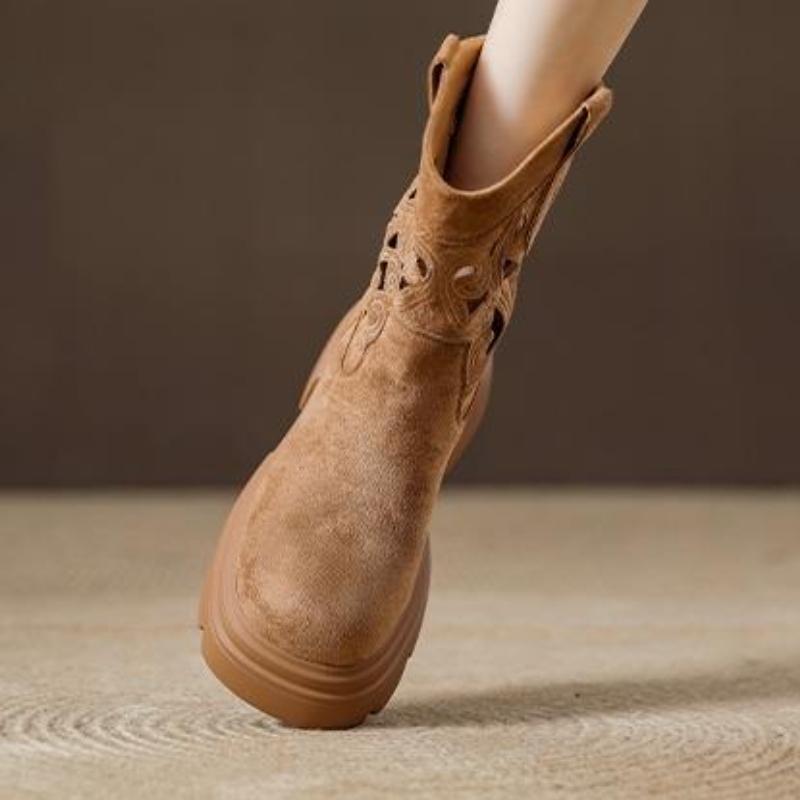 Fashion Retro Round Toe Hollow Women's Half High Boots Comfortable and Elegant Chic Sale New Rock Cosplay 2025 Y2k Ladies Mid Calf Shoes