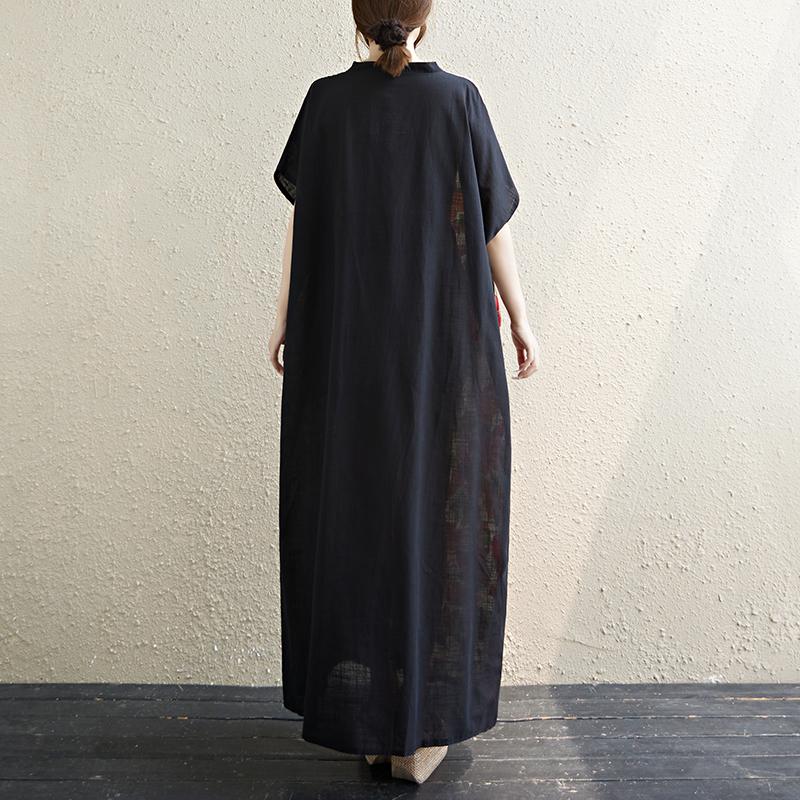 Krátký rukáv Nadměrná velikost Bavlna vintage květinové novinky v šatech pro ženy ležérní volné Maxi dlouhé letní šaty