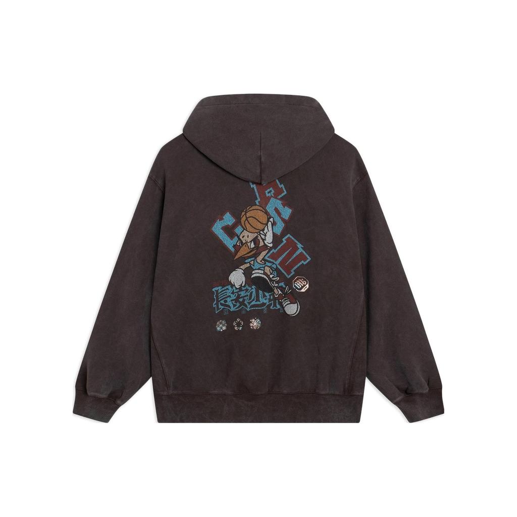 Li Ning Badfive Series Changan Youth Text Print Pullover Long Sleeve Sweatshirt Unisex sweatshirt Charcoal-Brown AWDSG47-1