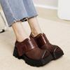 Johnature Retro Square Toe Women Platform Shoes Genuine Leather Thick Soled Solid Color Versatile Shoes