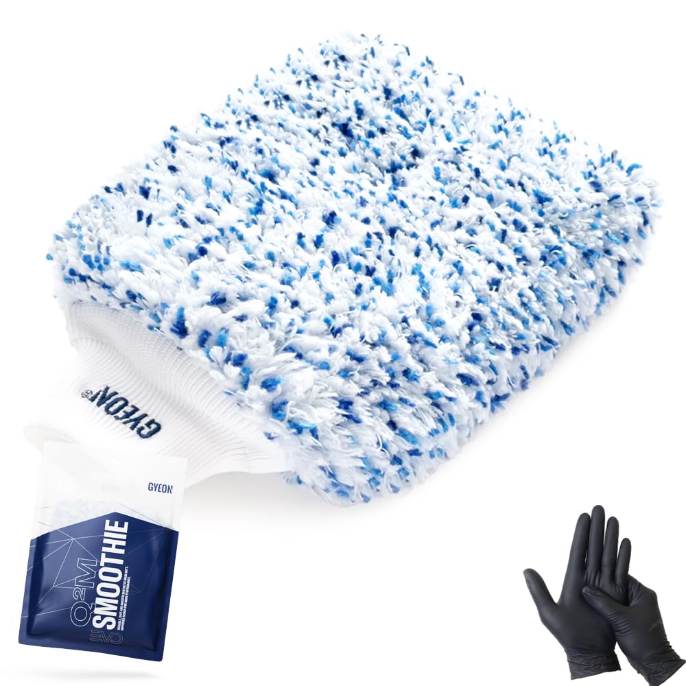 GYEON Smoothie EVO Japanese Smoothie 22x18cm Car Wash Mitt with GO Nitrile Gloves (Official Product) Q2MA-STE