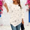 Women Plus Size Round Neck Three Quarter Sleeve Abstract Printed Pointed Hem Blouse