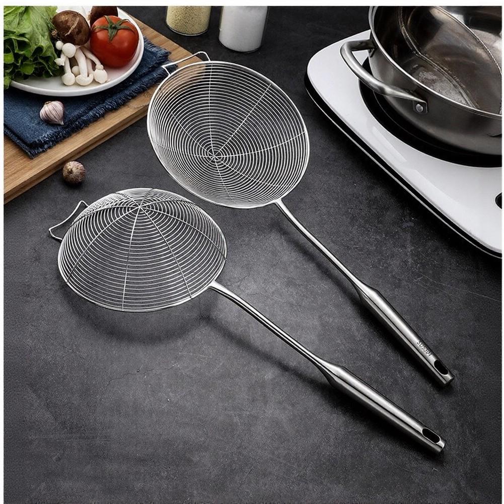 Stainless Steel Asian Skimmer for Pasta Noodles Drainage Frying Cooking 304 SS Mesh Frame Hanging Hole Dishwasher Safe