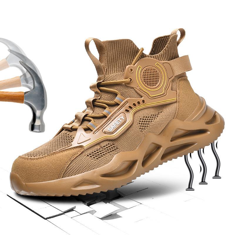 

Large size men s fly-woven high-top labor insurance shoes men s anti-smashing and stab-proof construction site wear-resistant shoes G06 khaki; 47