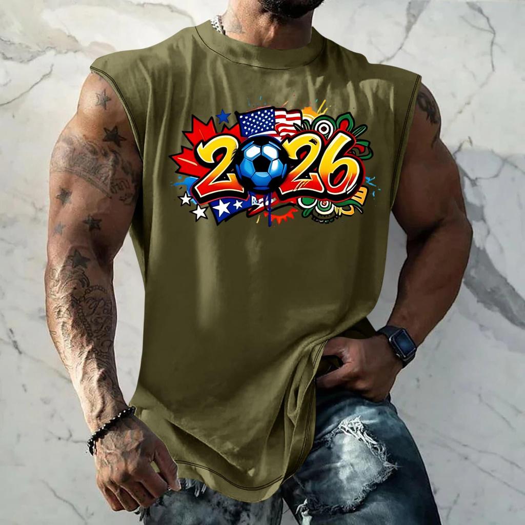 Men Sleeveless Muscle Shirt Loose Fit Tank Top Soccer Themed Graphic Print Casual Summer Sportswear Activewear Vest