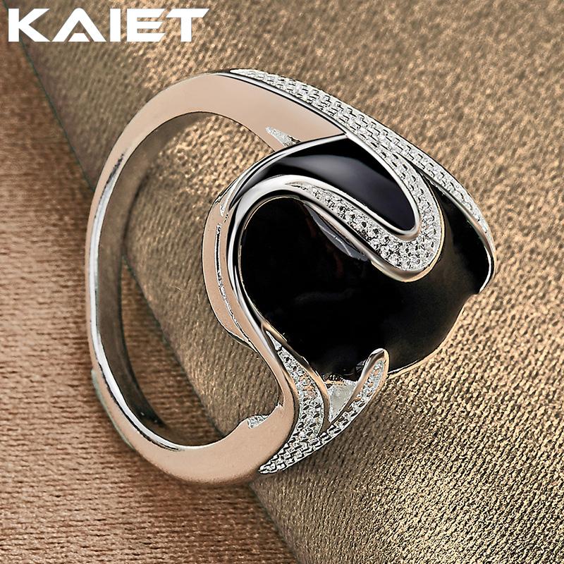 925 Sterling Silver Round Obsidian 7-10 Ring Wedding Charm For Women Jewelry