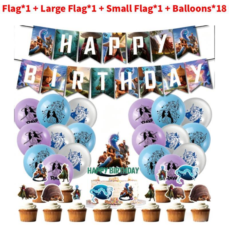 Raya And The Last Dragon Kids Party Decor Set With Balloons For Birthday Celebration