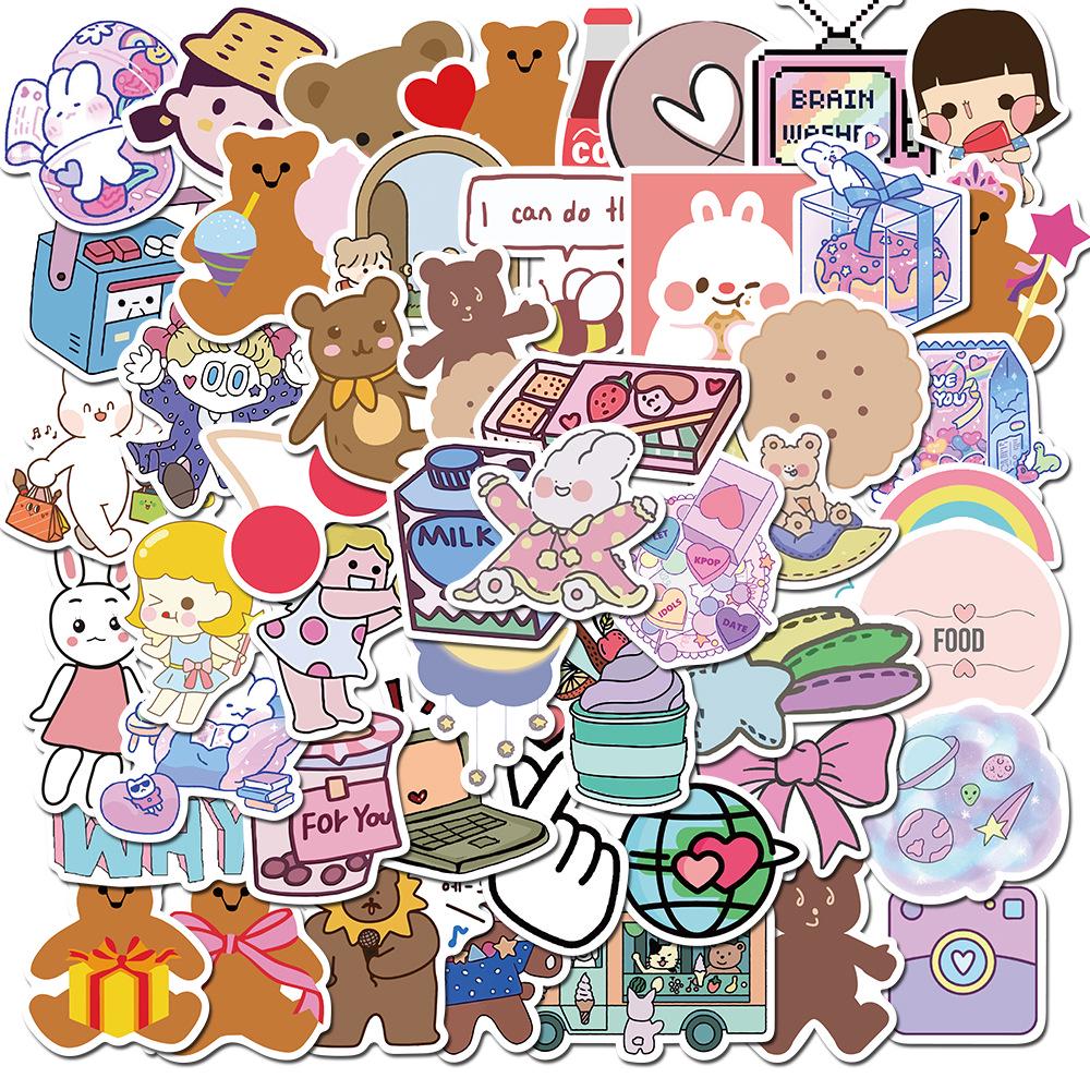 

50 Ins Cute Girl Bear Graffiti Stickers Luggage Laptop Helmet Waterproof Stickers