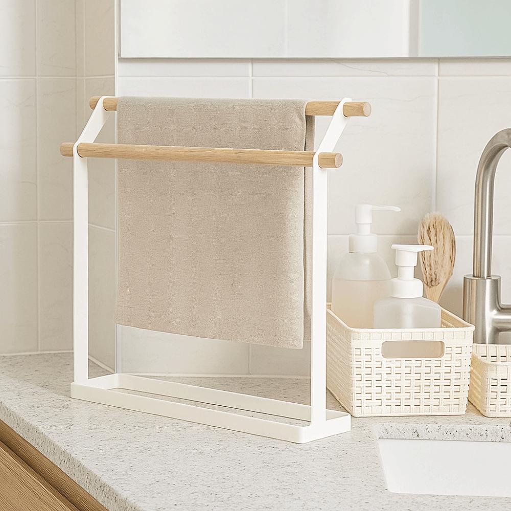 Double Bar Vertical Towel Holder Stable Washcloth Dishcloth Hanger Towel Drying Rack  for Home