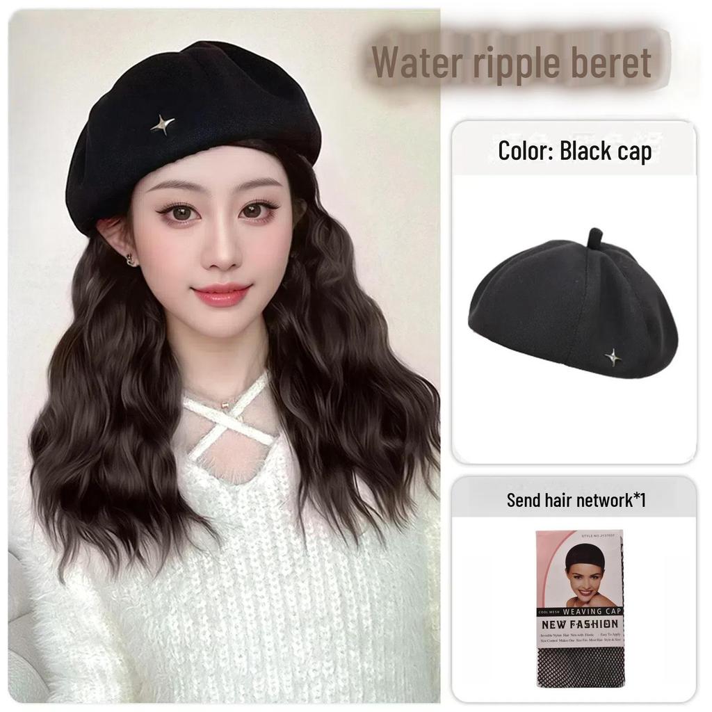 Perucă cu beretă versatilă pentru femei: Postă de păr elegantă, lungă și ondulată, cu pălărie detașabilă