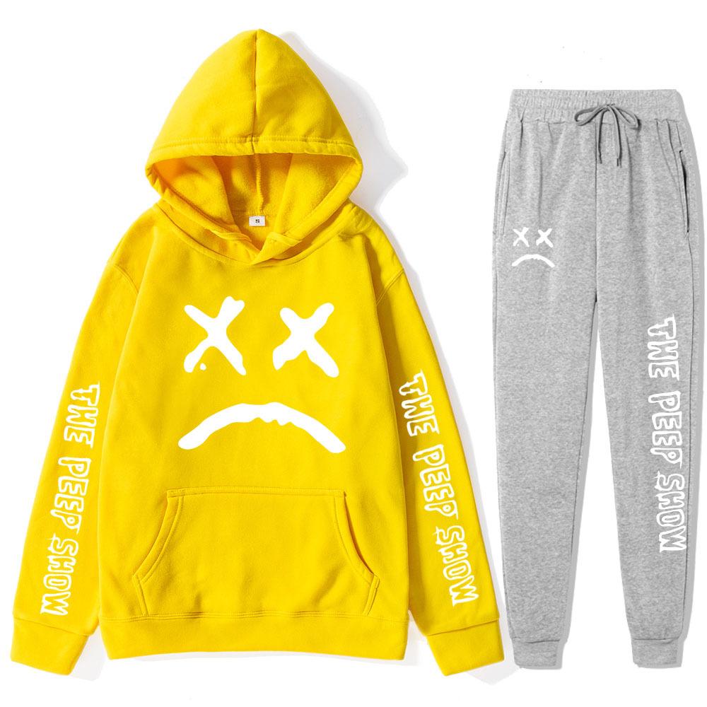 

Autumn Winter Lil Peep The Peep Show Graphic Printed Hoodies Sweatpants Set Fashionable Casual Warm Sports Long Sleeved Pants Men s Sport Wear M