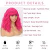 LISI HAIR Rose Red Short Wavy Wig with Bangs Synthetic Fiber Shoulder Length Fashion Cosplay Daily Wear Natural Wavy Wig