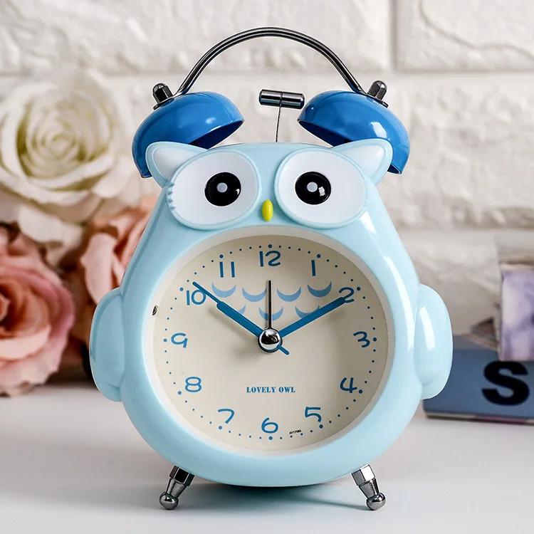 Cartoon Owl Mute Digital Wake Up Table Clock Cute Totoro Ring Bell Metal Bedroom Quartz Alarm Clock With Night Light