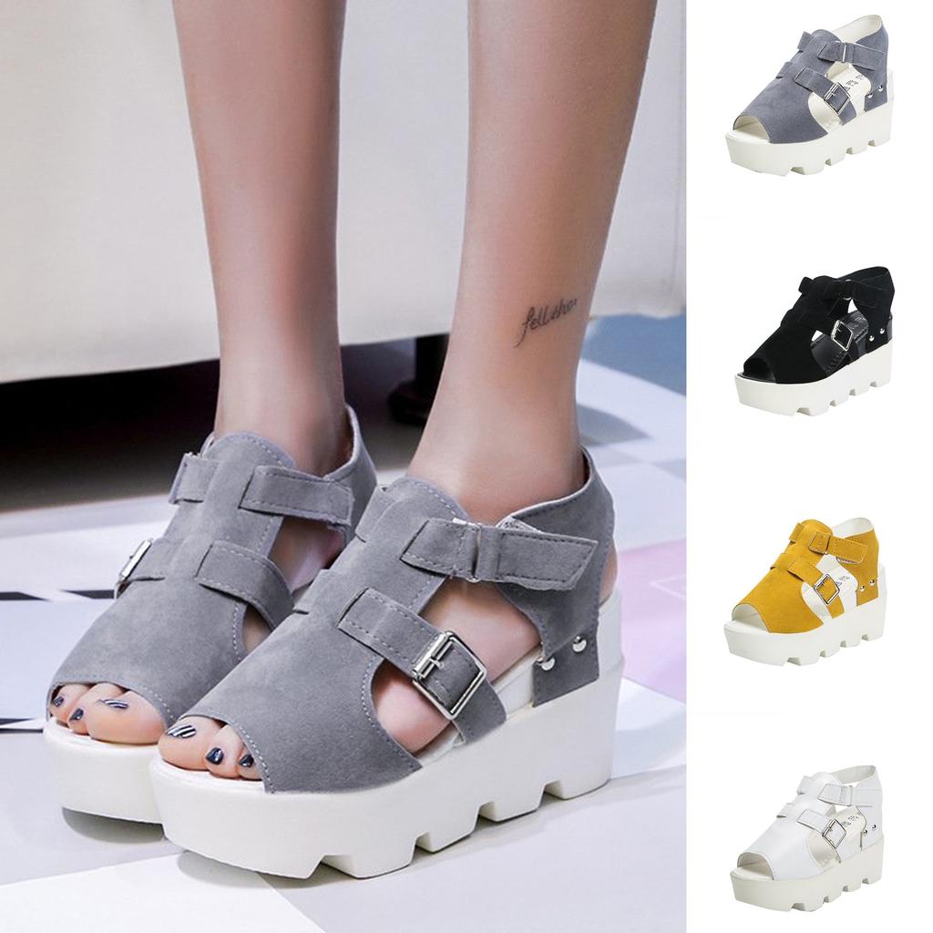 Sklon s dámskými sandály Semišová rybí ústa Silná podrážka Muffin Dámské boty