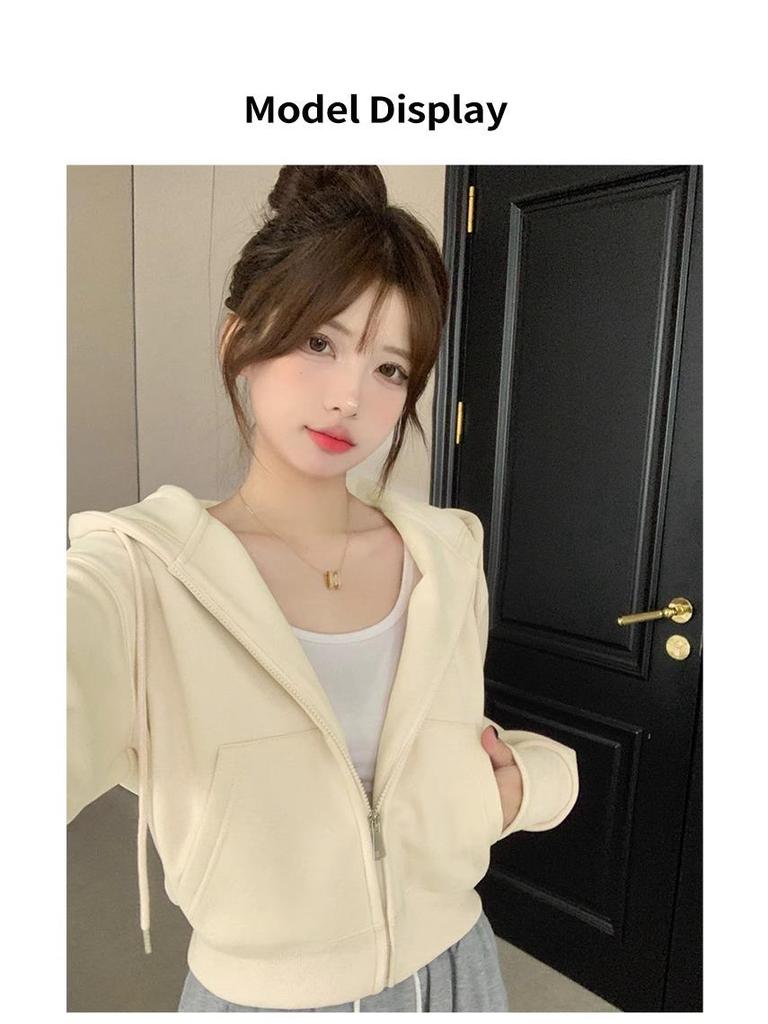 Korean Style Women's Hooded Cardigan Sweatshirt - Autumn & Winter, Loose Fit, Zipper, Lazy Style