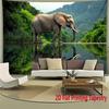 African Elephant Nature Tapestry Wildlife Reflection Lake Wall Hanging Animal Decor Bedroom Print