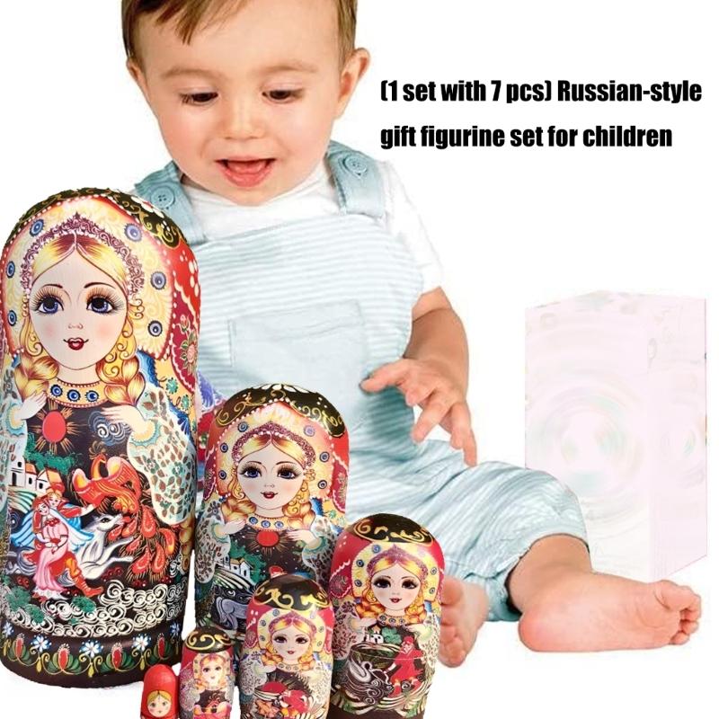 Premium Wooden Stacking Dolls Set Of 7 Cultural Educational Toy For Toddler Safe Paint Early Learning Tools