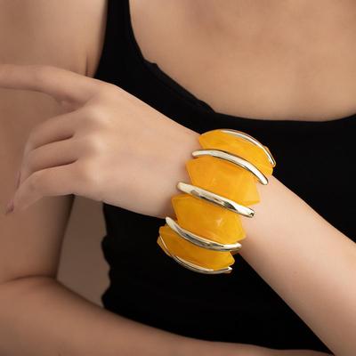Żółta Retro Geometryczna Nieregularna Bransoletka z Koralików - Przesadzona Biżuteria w Stylu Light Luxury