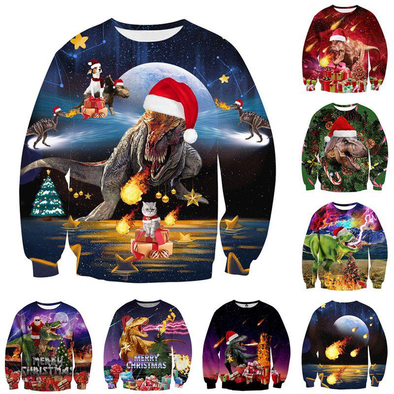 Gemütlicher und festlicher hässlicher Weihnachtspullover mit Dinosaurier-Design für Damen und Herren