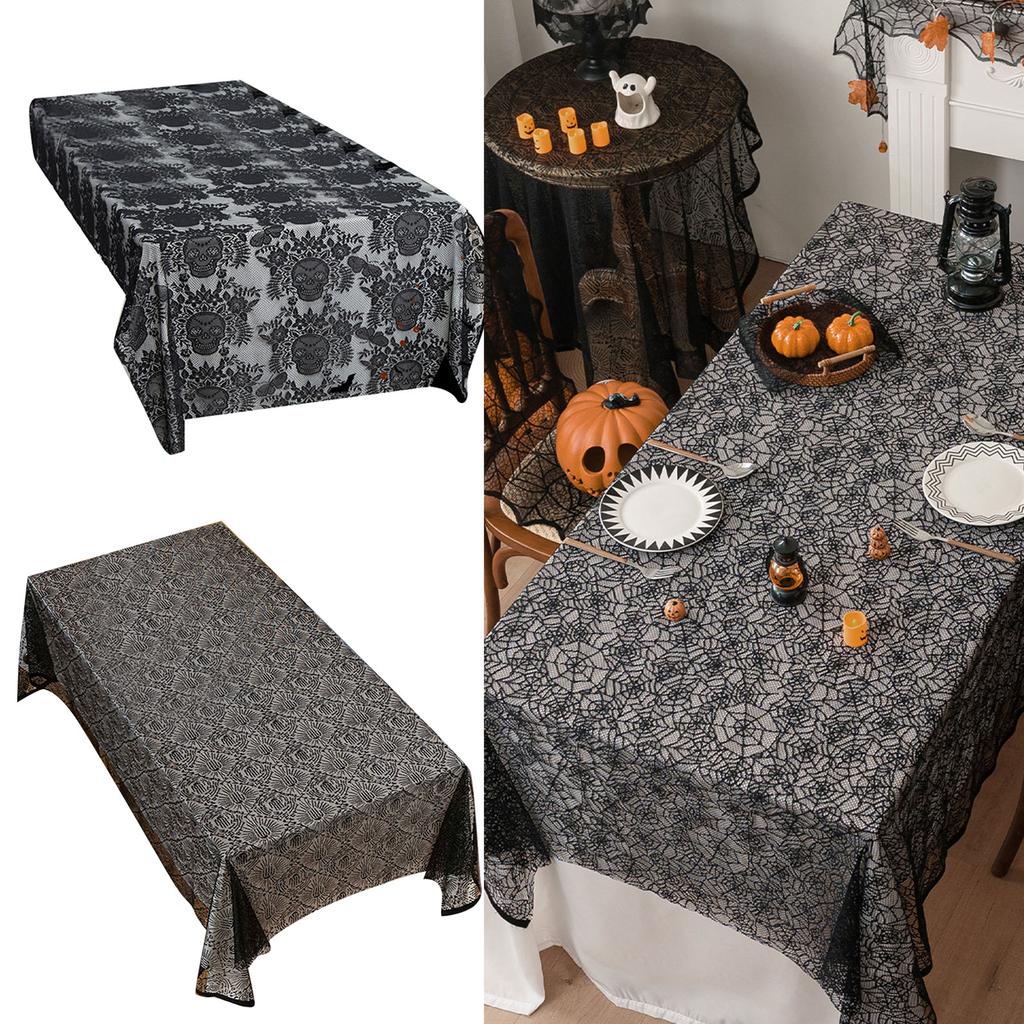 Halloween Black Lace Polyester Tablecloth for Party Decorations Fabric Easy To Cleaning Foldable Designs