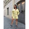 Womens Casual 2-Piece Set Long Sleeve Zip-Up Hooded Sweatshirt With Drawstring Shorts Pure Color Streetwear