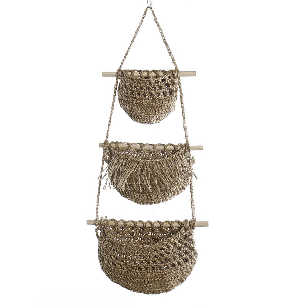 Bohemian 3 Tier Cotton Linen Storage Baskets Wall Hanging Sundries Organizer