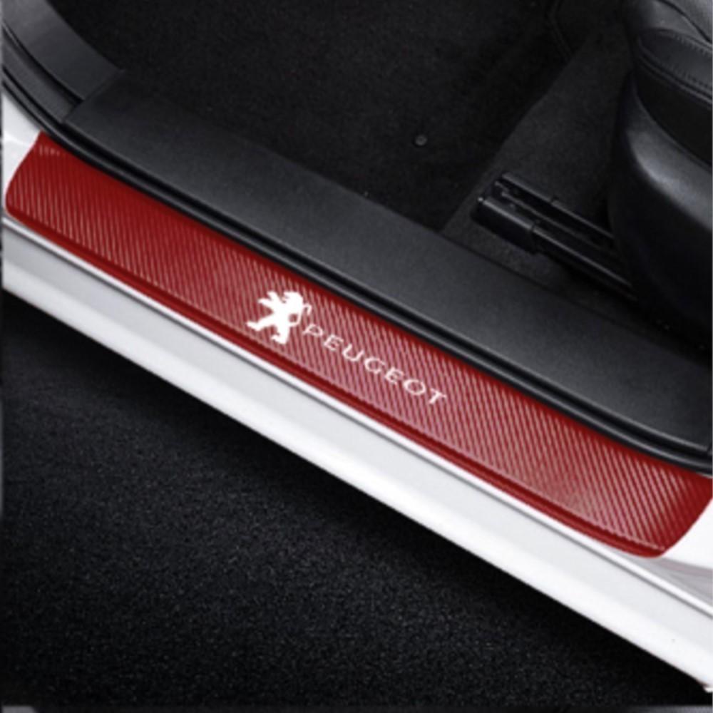 4PC Carbon Fiber Car Door Sill Stickers Auto Emblem Protective Decal For Peugeot 3008 5008 208 407 406 4008 206 308 207 2008 508