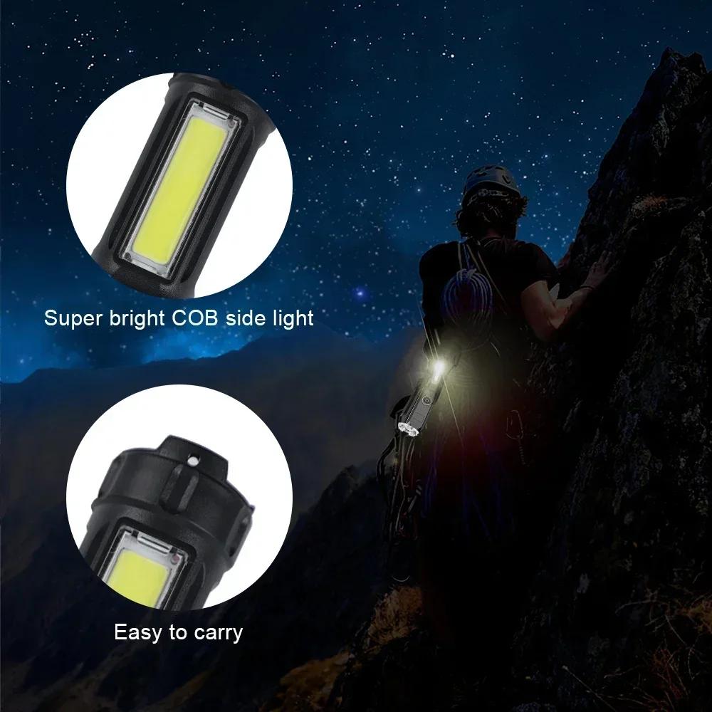 High Power Led Flashlight Super Bright Rechargeable Zoom Torch with COB Side Lights Outdoor Camping Night Fishing Lantern