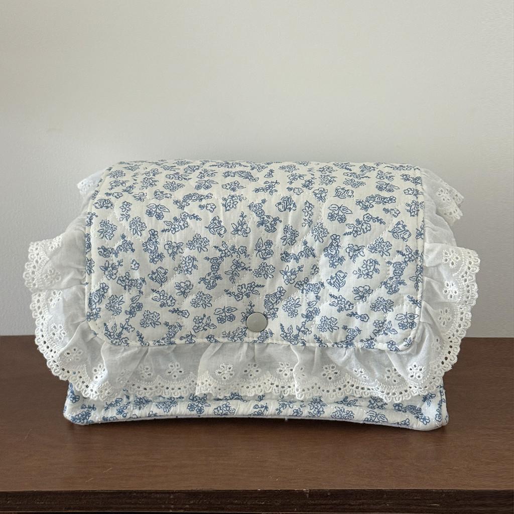 Blue Floral Storage Basket With Magnetic Lid For Bedroom And Desk Organization