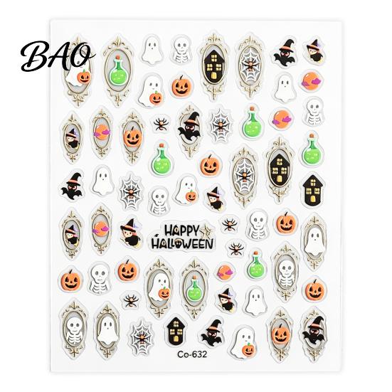 Festival Party Nail Stickers Art for Halloween, Pumpkin Ghost Bat Potion Self Long Lasting Adhesive Decals, DIY Manicure Decoration Supplies