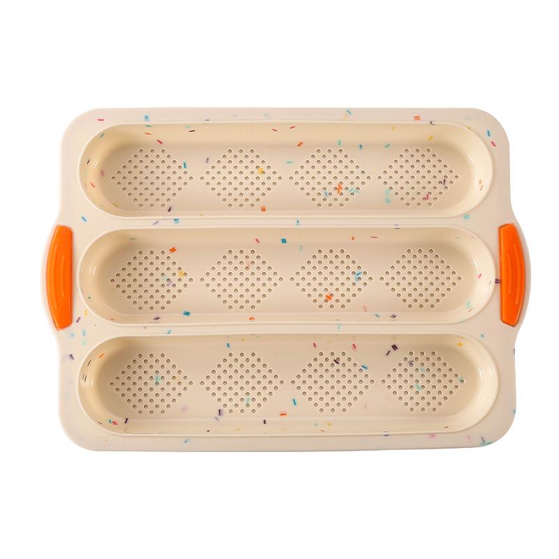1pc Silicone Long Stick Bread Baking Tray Tri-slot Diamond Mesh Cake Mold Household DIY Baking Tool