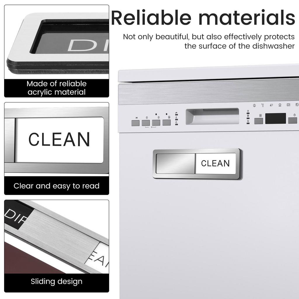 2 Pcs Dishwasher Magnet Clean Dirty Sign Acrylic Magnet Clean Dirty Signboard Dishwasher Label Notice for Home Hotel and Kitchen