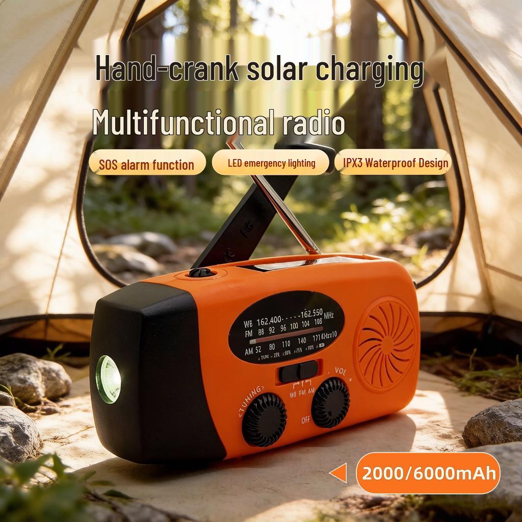 Radio d'urgence multifonction: Manivelle et Solaire, Lampe de Poche, Alarme SOS, Préparation en Plein Air