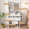 Small Vanity Table Set with Mirror and Adjustable LED Lighting, Socket, Hair Dryer Holder & Padded Stool - Drawers and Shelf, White, W60/H131.5/D38cm