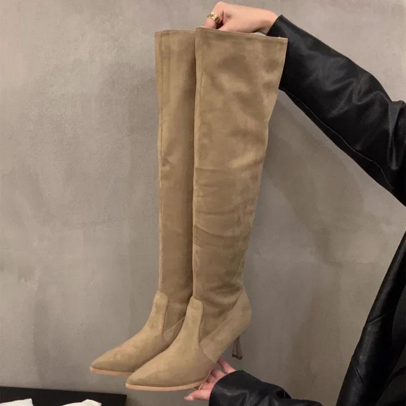 2024 Winter Street Style Round Toe Knee-High Women Boots Punk Thin High Heels Shoes Female Long Booties Zapatos De Mujer
