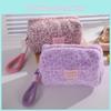 Leopard Print Plush Makeup Bag With Foldable Design For Travel And Storage