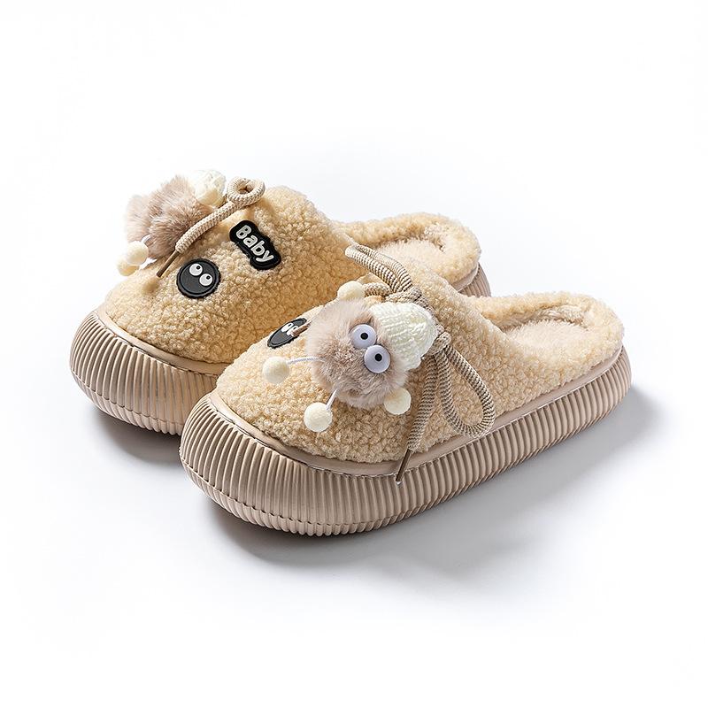 Autumn and winter cotton slippers simple and lightweight thick-soled piled warm indoor home shoes couple fluffy slippers