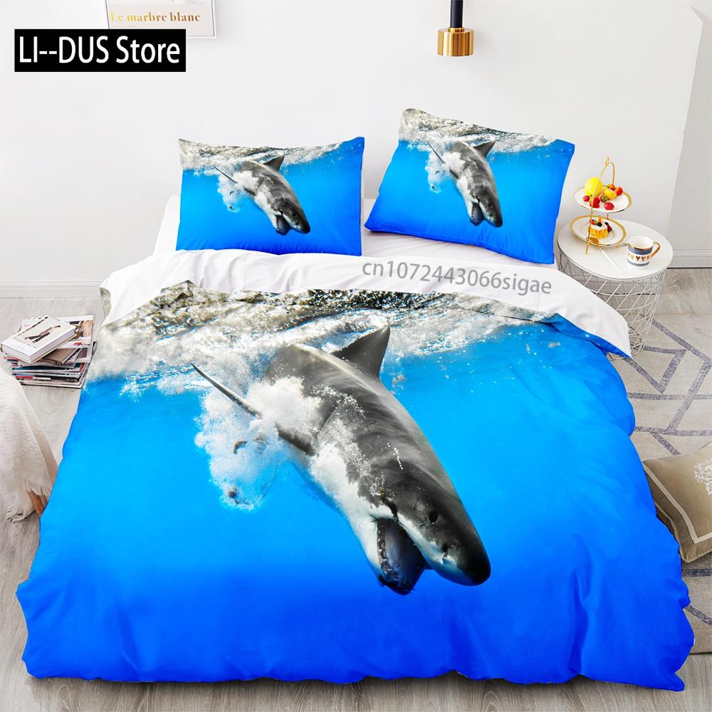 Shark Bedding Set Single Twin Full Queen King Size Ocean Overlord Bed Set Aldult Kid Bedroom Duvetcover Sets 3D Anime 035