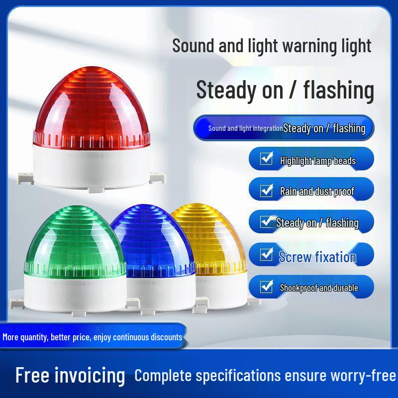 Compact LED-3072 Warning Light with Audible & Visual Alarm: 220V/24V/12V Steady/Flashing Signal Indicator Screw Mount Flash Red/12V Silent