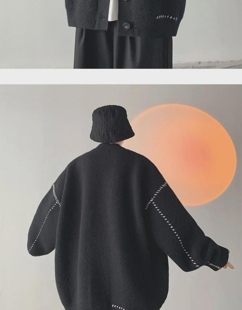 2023 Unisex Volný Střih Retro Japonský Svetr s Výstřihem do V - Podzimní/Zimní Styl