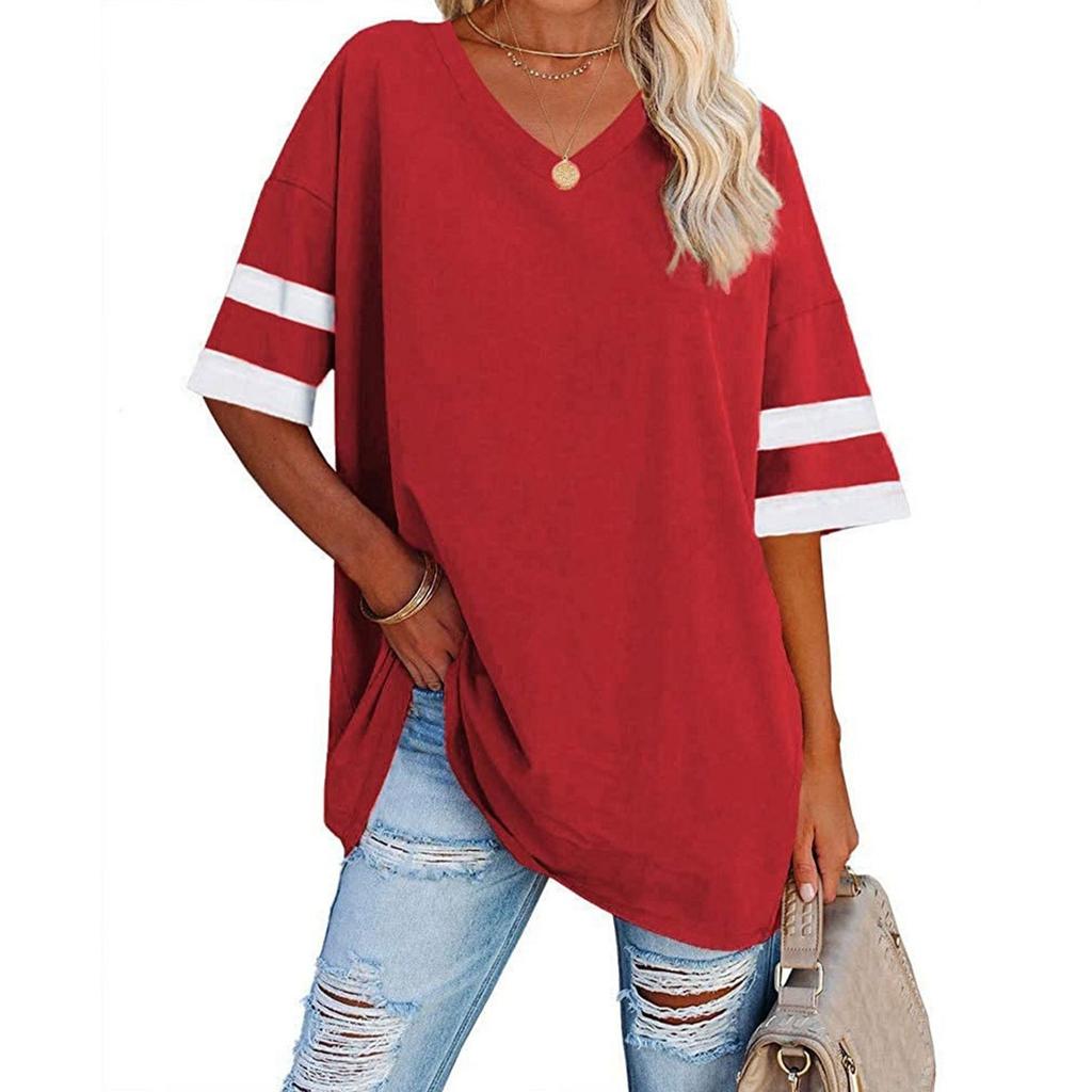 Womens' Fashionable And Casual -color Basic V-neck Short-sleeved Top