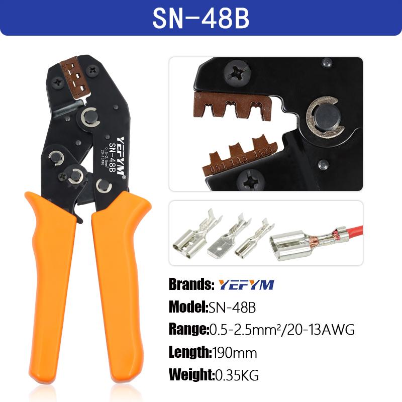 

Щипцы для обжима проводов, лопатка 2,8/4,8/6,3 мм. Инструменты для обжима 20-13AMG. Ручной инструмент для обжима и складывания клемм с открытым корпусом SN-48B.