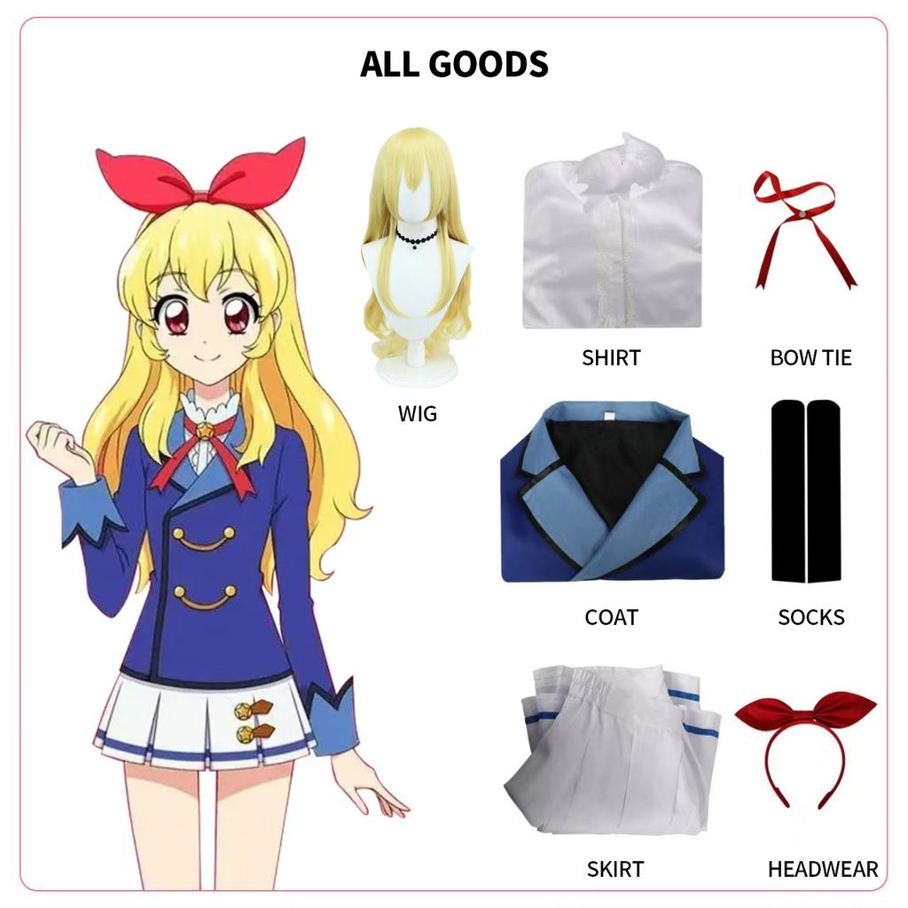 Anime Aikatsu Hoshimiya Ichigo Shibuki Ran Kiriya Aoi Cosplay Costume Starlight School JK Campus Uniform Wig Woman Kawaii Suit