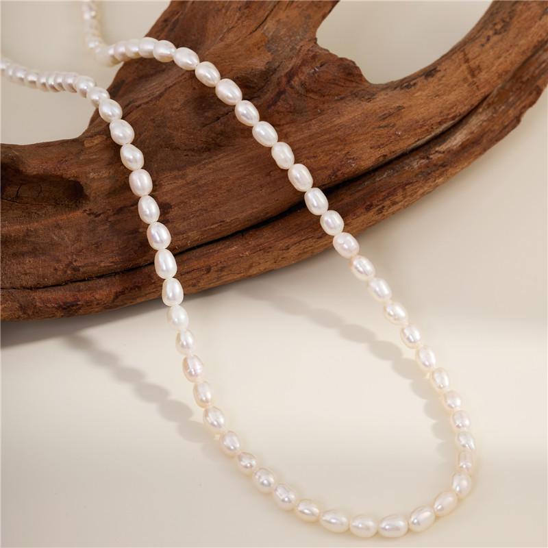 Arvaleff Original S925 Sterling Silver Pearl Necklace with Rhodium-Plated Clavicle Chain - Cross-Border Fashion.
