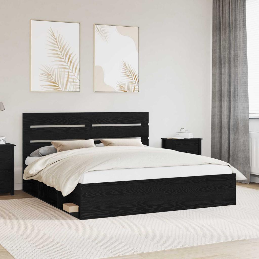 Bed Frame Black 200 x 200 cm Solid Pine Wood