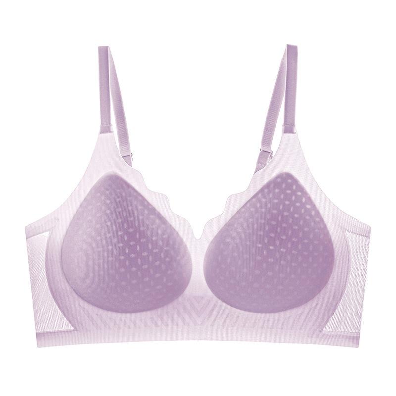 

Summer ice silk mask underwear simple anti-sagging small breasts gather underwear adjustment type sexy bra cover M34/75 светло-фиолетовый