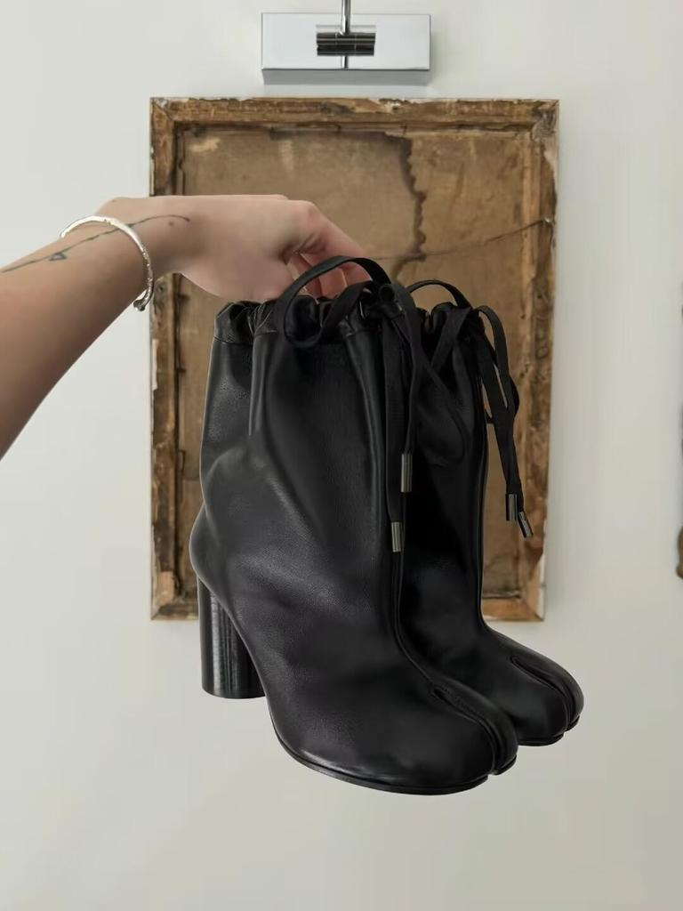 Fashion The New Autumn And Winter Wide-Leg Lace-Up Split-Toe Pig'S Hoof Boots For Girls Korean Style Versatile Western Girls' School