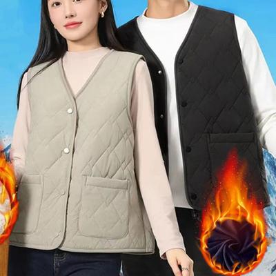 Women Waistcoat Sleeveless V Neck Warm Solid Single-breasted Thick Padded Color Casual Windproof Soft Lady Vest Coat