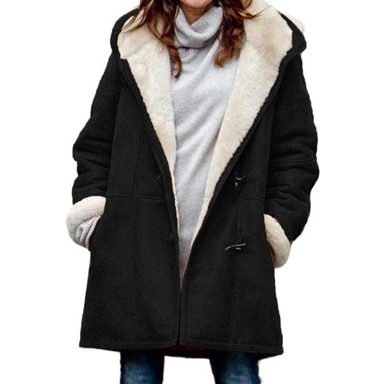 Women Casual Hooded Jacket Coat with Pockets Fleece Lined Warm Winter Outwear Fashion Parker Coat
