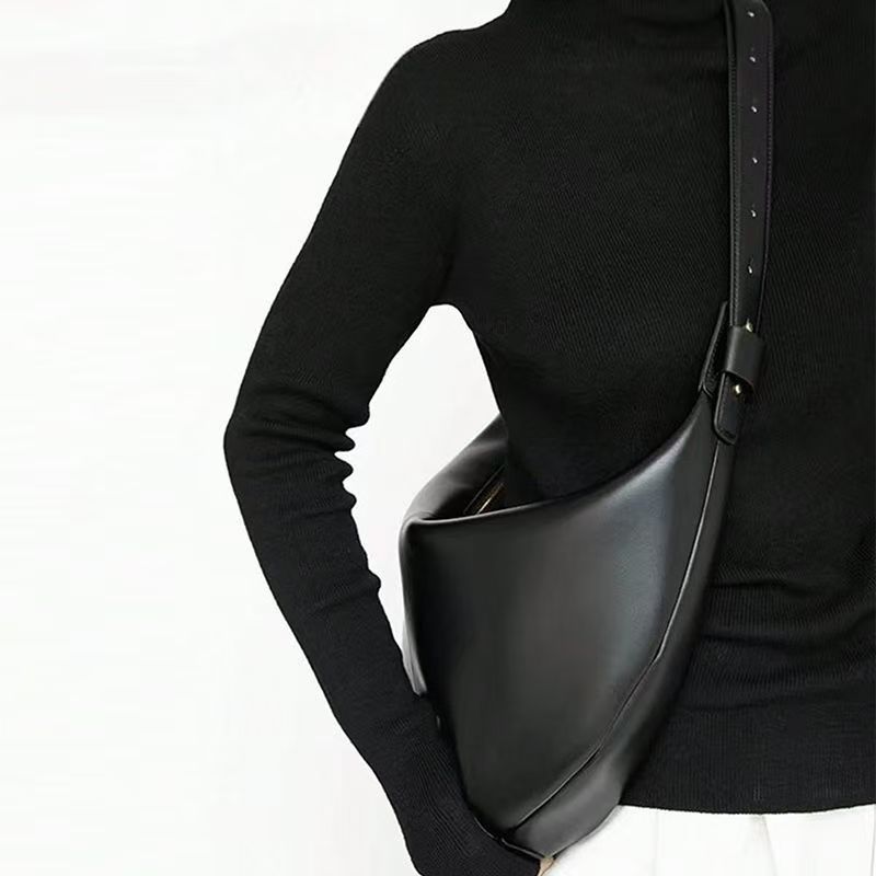 2026 New Women's Black Crescent Bag High Quality PU Leather Minimalist Underarm Shoulder Crossbody Dumpling Bag for Daily Use